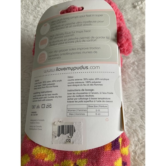 Pudus Slipper Socks Pink Floral Design Women's 5-11 Men's 6-10 Brand New - Picture 3 of 4